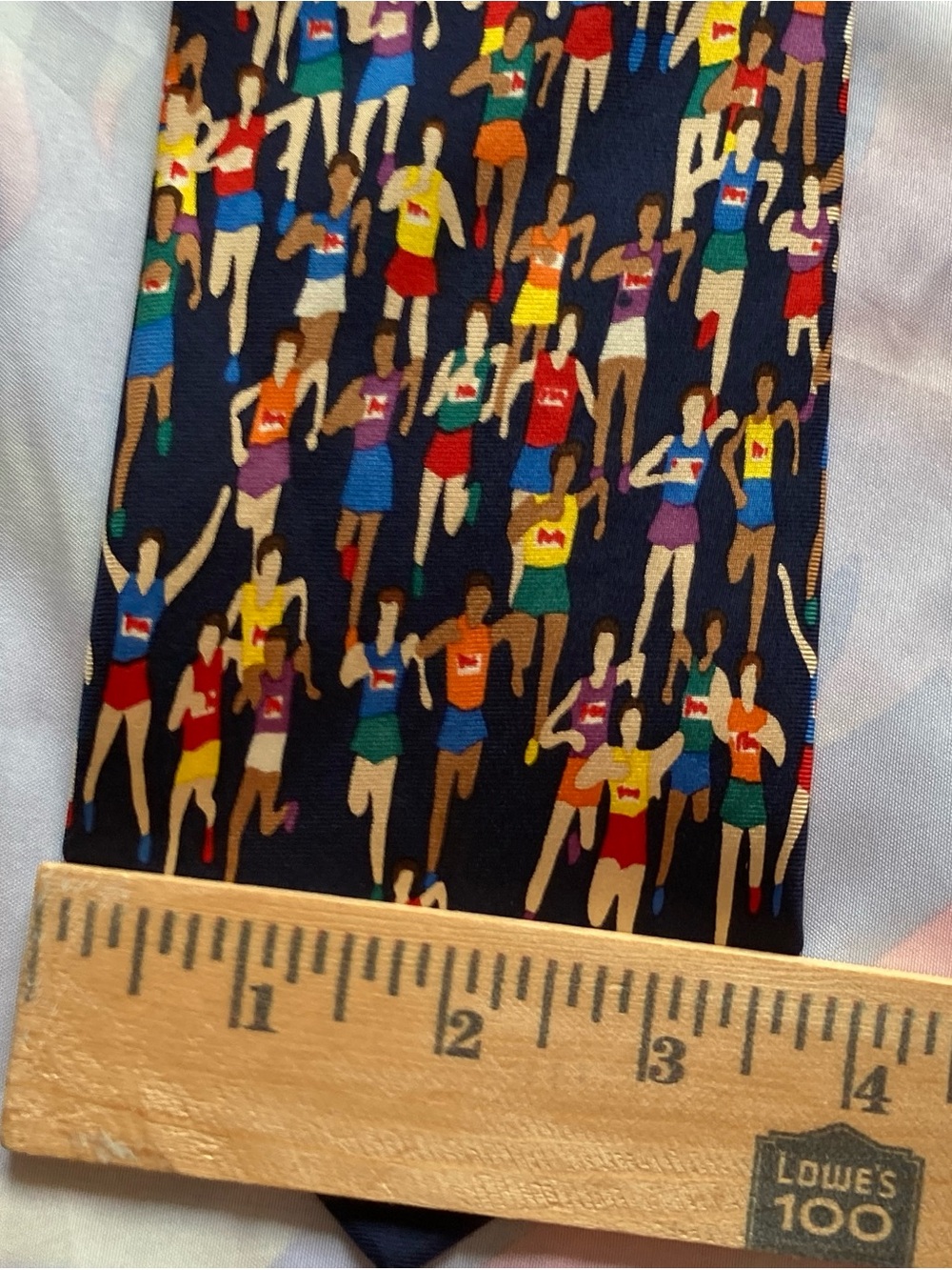 Alynn Neckwear 100% Silk Marathon Print Tie in Navy with Multicolor Figures - Picture 5 of 10